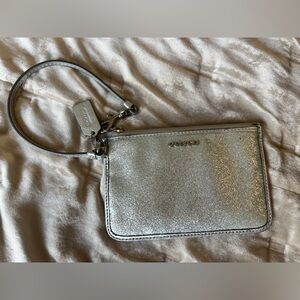 Coach Metallic Silver Wristlet